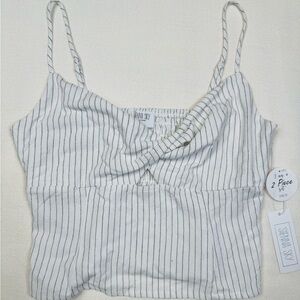 Sienna Sky Tank Top Womens XL White Black Pinstripe Cropped Twist Cutout